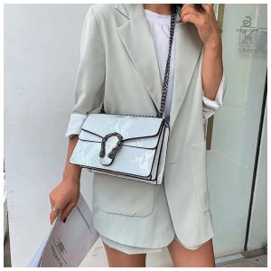 Sac en simili-cuir effet serpent blanc